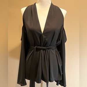 ASOS wrap around waist blouse with cold shoulder